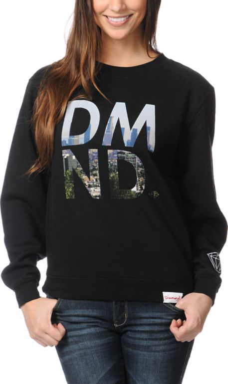 Diamond Supply Girls LA DMND Black Crew Neck Sweatshirt