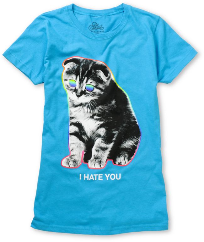 A-Lab Girls I Hate You Kitty Blue Tee Shirt