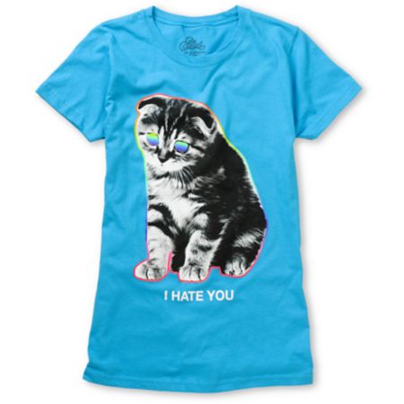 A-Lab Girls I Hate You Kitty Blue Tee Shirt