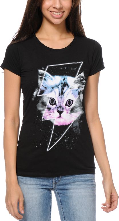 A-lab Girls Thunder Cat Black Tee Shirt
