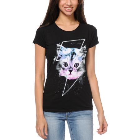 A-lab Girls Thunder Cat Black Tee Shirt