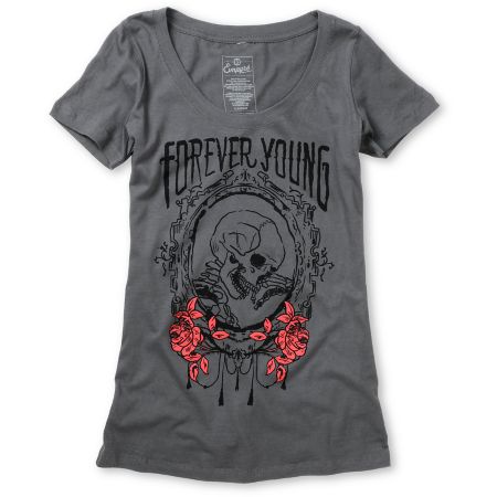 Empyre Girls Forever Young Dark Grey Scoop Neck Tee Shirt