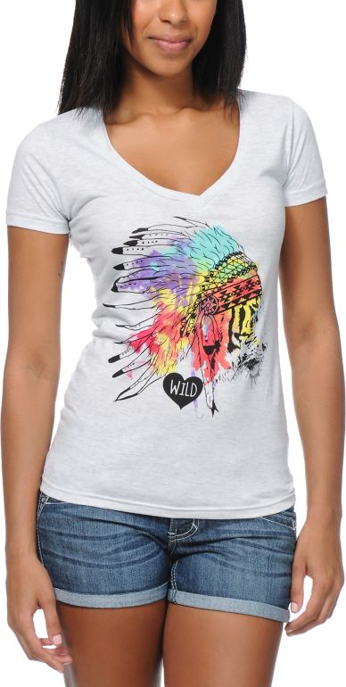 Empyre Girls Head Dress Heather White V-Neck Tee Shirt