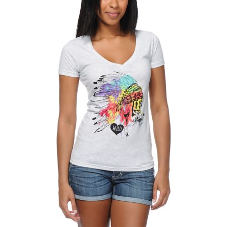 Empyre Girls Head Dress Heather White V-Neck Tee Shirt 