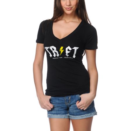 Trukfit Girls Stoner Black V-Neck Tee Shirt