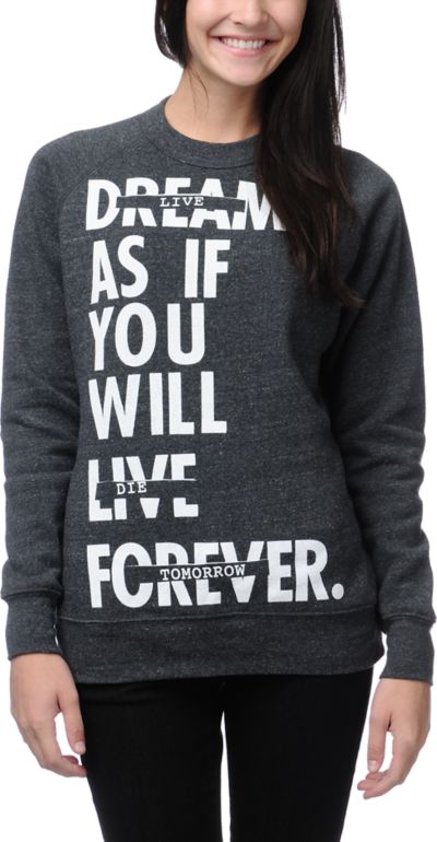 Glamour Kills Live Forever Charcoal Crew Neck Sweatshirt
