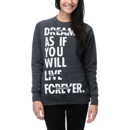 Glamour Kills Live Forever Charcoal Crew Neck Sweatshirt