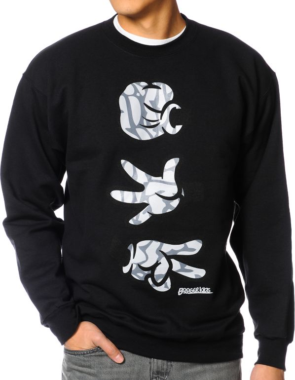 Booger Kids Rock, Paper, Cut Dumbo Black Crew Neck Sweatshirt