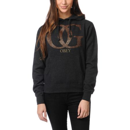 Obey Girls OG Leopard Charcoal Grey Pullover Hoodie