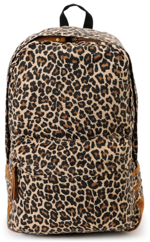 Carrot Company Leopard Print Beige Canvas Backpack