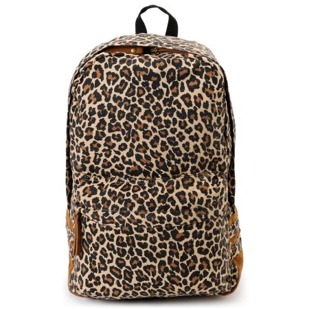 Carrot Company Leopard Print Beige Canvas Backpack
