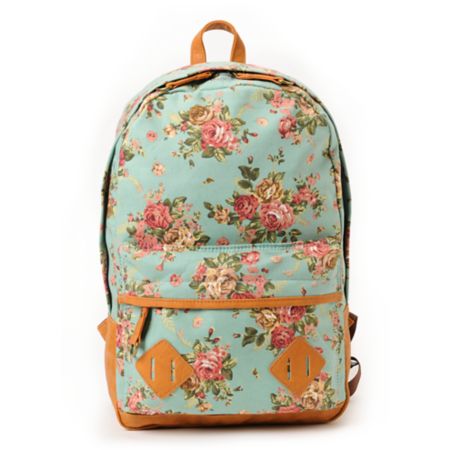 Carrot Company Floral Print Mint Canvas Backpack