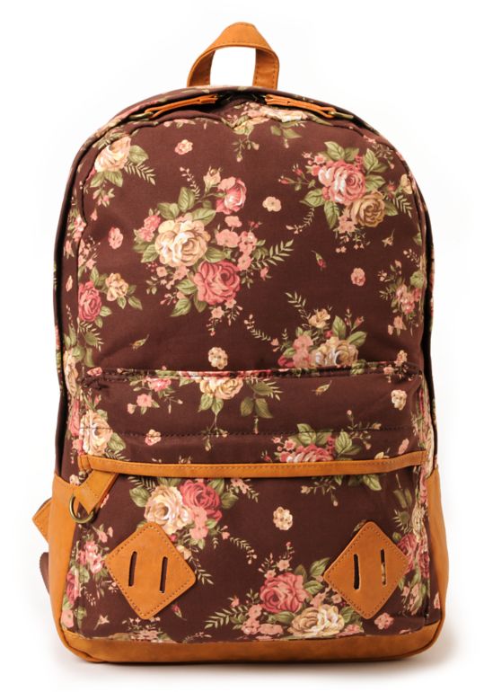 Carrot Company Floral Print Brown Canvas Backpack