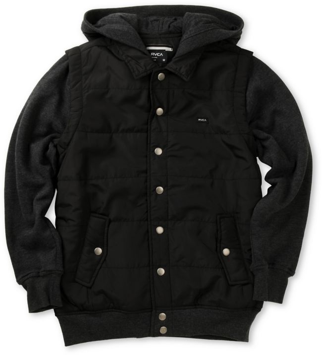 RVCA Boys Puffer Black & Charcoal Vest Hoodie