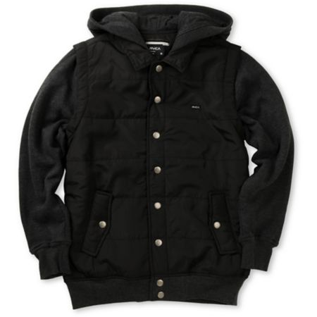 RVCA Boys Puffer Black & Charcoal Vest Hoodie