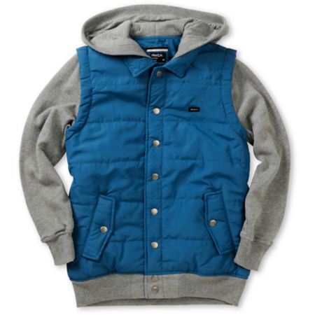 RVCA Boys Puffer Blue & Grey Vest Hoodie