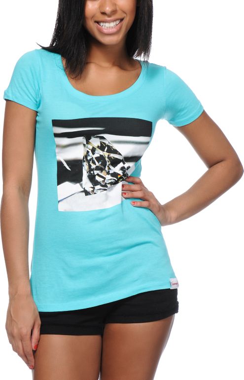 Diamond Supply Girls Brilliant Glass Turquoise Tee Shirt