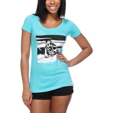 Diamond Supply Girls Brilliant Glass Turquoise Tee Shirt