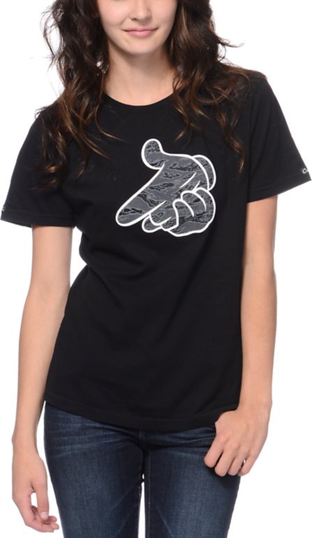Crooks And Castles Girls Airguns Tiger Camo Black Tee Shirt