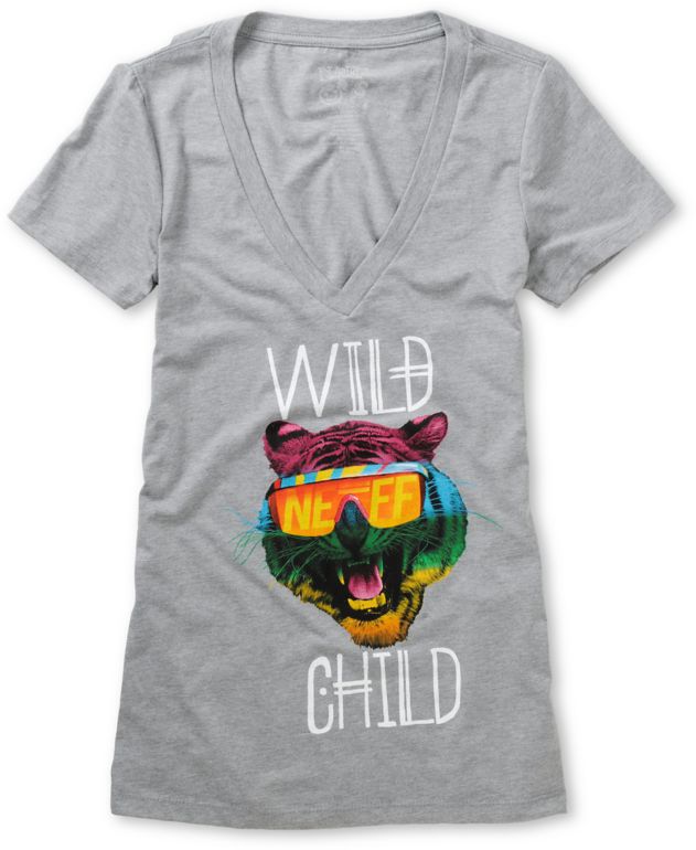 Neff Wild Child Girls Charcoal V-Neck Tee Shirt