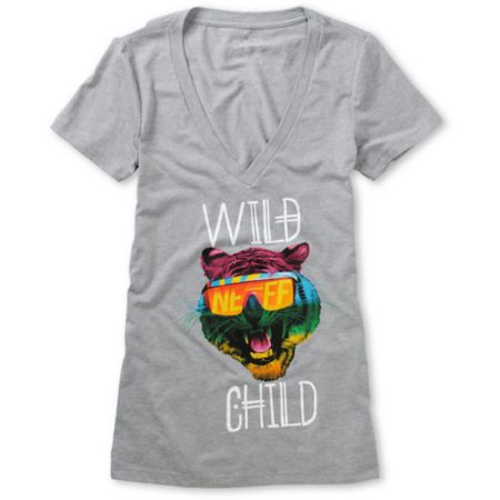 Neff Wild Child Girls Charcoal V-Neck Tee Shirt