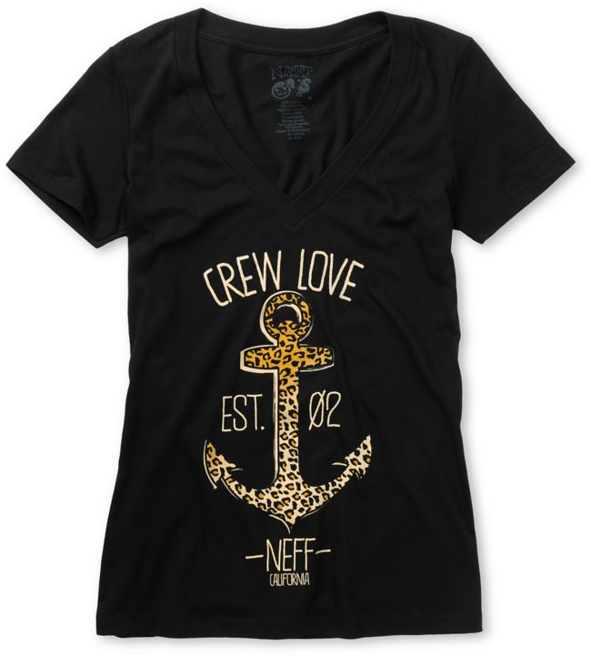Neff Crew Love Girls Black V-Neck Tee Shirt