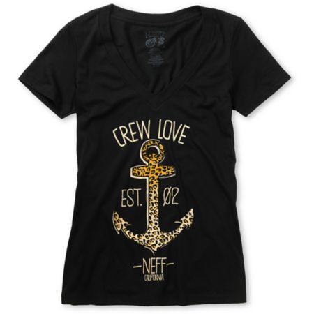 Neff Crew Love Girls Black V-Neck Tee Shirt