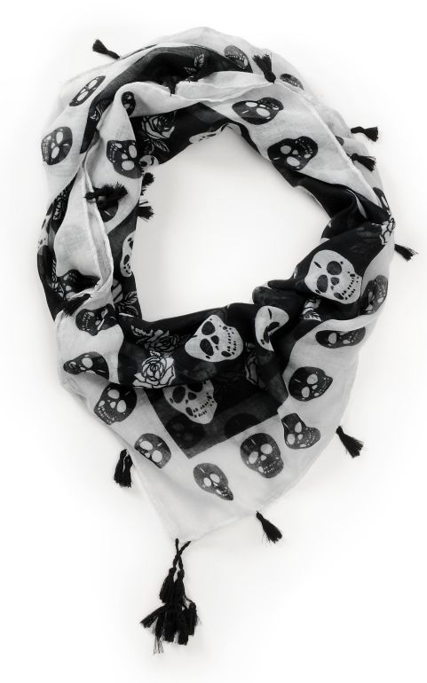 Super Trader Black & White Skull Print Scarf