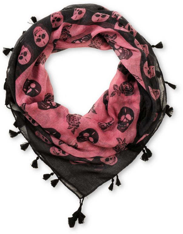 Super Trader Black & Pink Skull Print Scarf