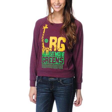 LRG Girls Eat More Greens Maroon Raglan Top