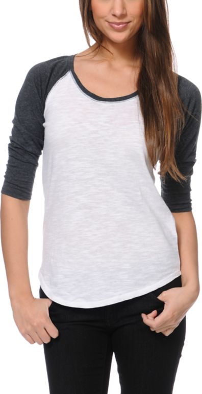 Zine Girls Raglan Charcoal & White Baseball Tee Shirt