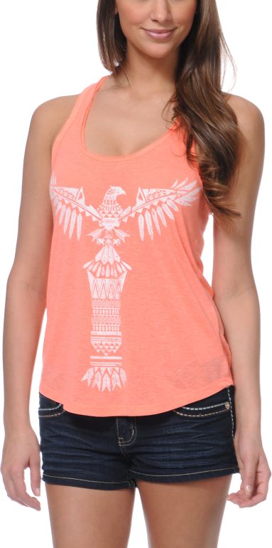 Empyre Girls Casey Totem Neon Coral Racerback Tank Top