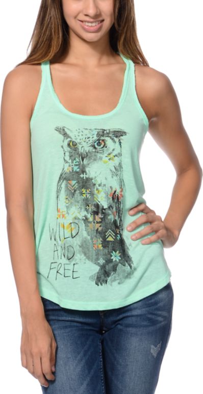 Empyre Girls Casey Owl Neon Mint Racerback Tank Top