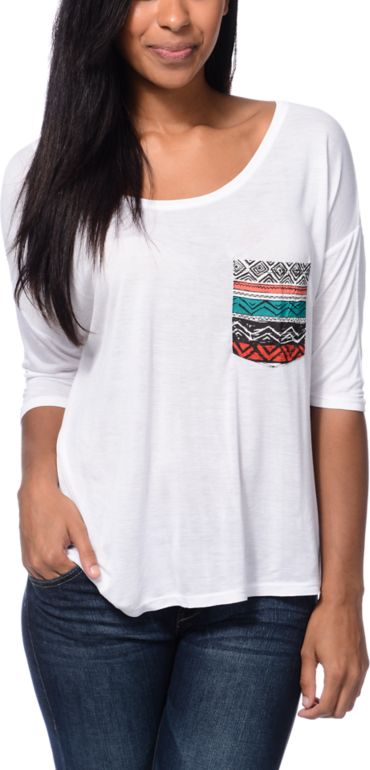 Empyre Girls Rockridge White Tribal Print Pocket Top