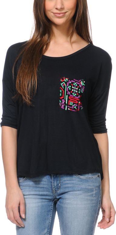 Empyre Girls Rockridge Black Tribal Print Pocket Top