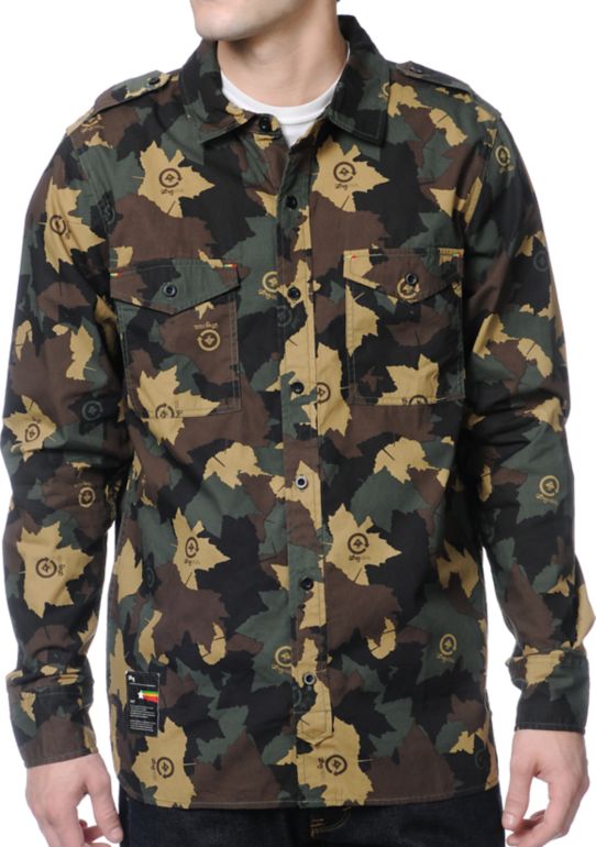 LRG Bushman Camo Long Sleeve Button Up Shirt