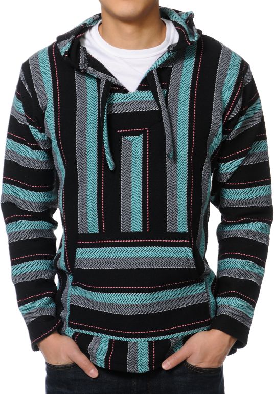 Senor Lopez Charcoal, Black, Mint & Pink Poncho