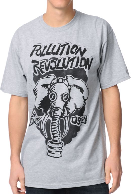 Obey Pollution Revolution Heather Grey Tee Shirt