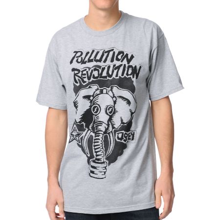 Obey Pollution Revolution Heather Grey Tee Shirt