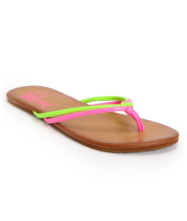 Volcom Girls Forever Neon Pink & Green Creedler Sandals