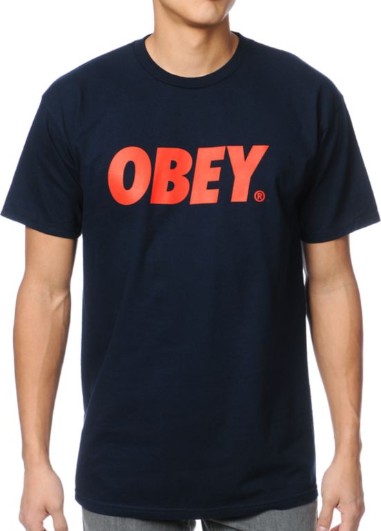 Obey Font Navy Tee Shirt