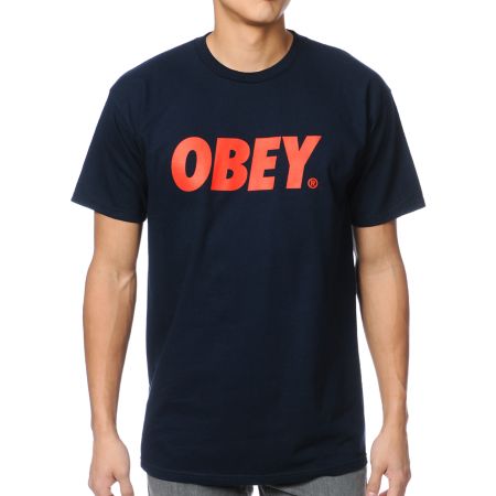 Obey Font Navy Tee Shirt