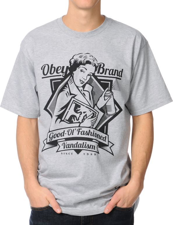 Obey Brandalism Heather Grey Tee Shirt
