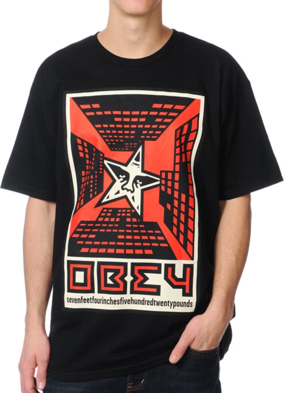 Obey Fire In The Sky Black Tee Shirt