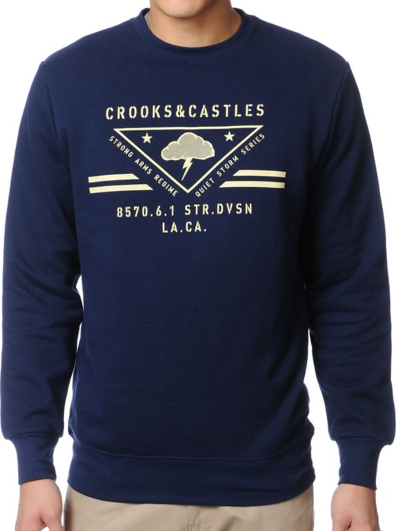 Crooks and Castles Strong Arm Regime Navy Crew Neck Sweatshirt