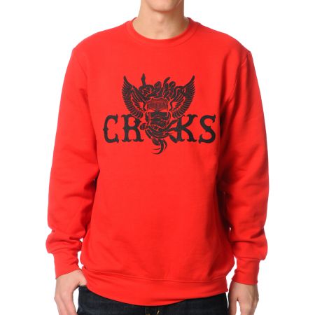 Crooks and Castles Wings & Snakes Red Crew Neck Sweatshirt