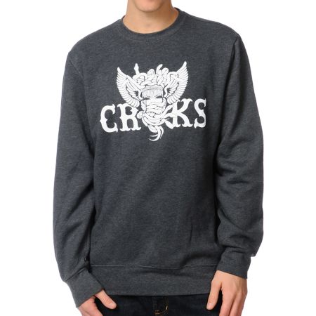 Crooks and Castles Wings & Snakes Charcoal Crew Neck Sweatshirt