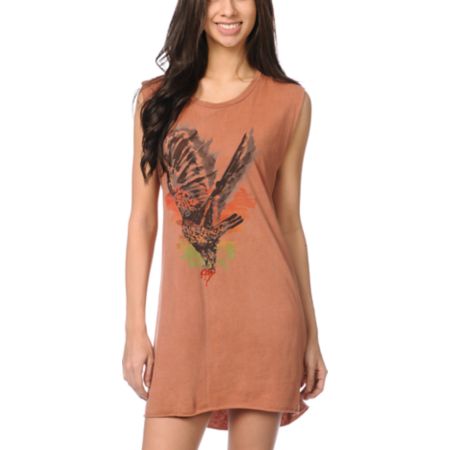 Obey Spirit Bird Brown Voodoo Tank Dress