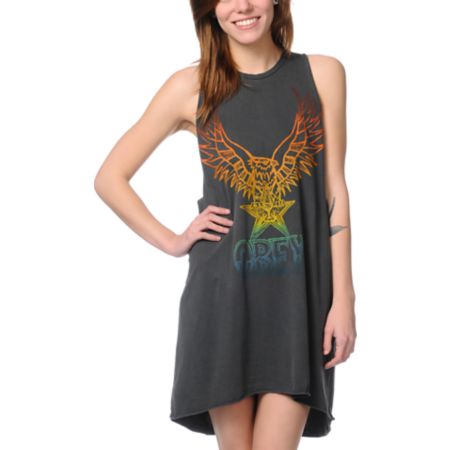 Obey Take Flight Charcoal Open Back Tank Dress