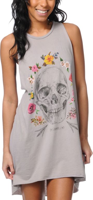 Obey Reincarnation Grey Open Back Tank Dress